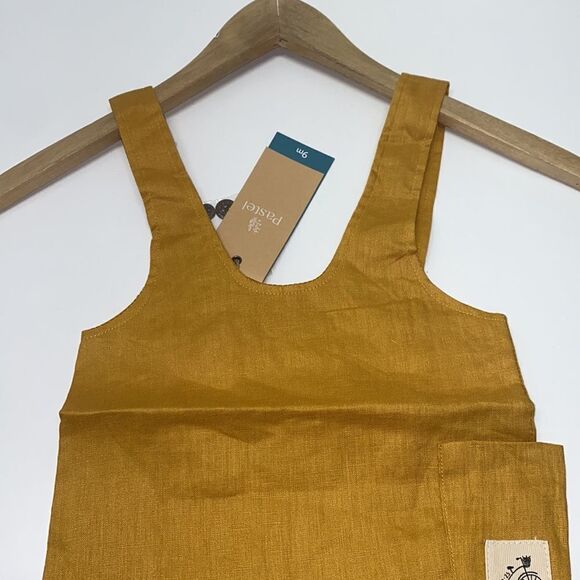Pastel CRISSBACK SHORTALL WITH POCKET COLOR Butterscotch 100% Linen romper New - Picture 3 of 5
